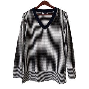 Tommy Hilfiger Navy and White Stripped Sweater - L